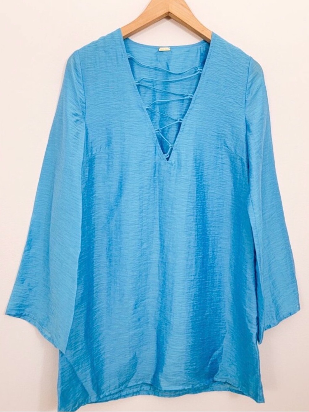 Cult Gaia Naomi Silk Cover Up Dress in Aquamarine Blue XS